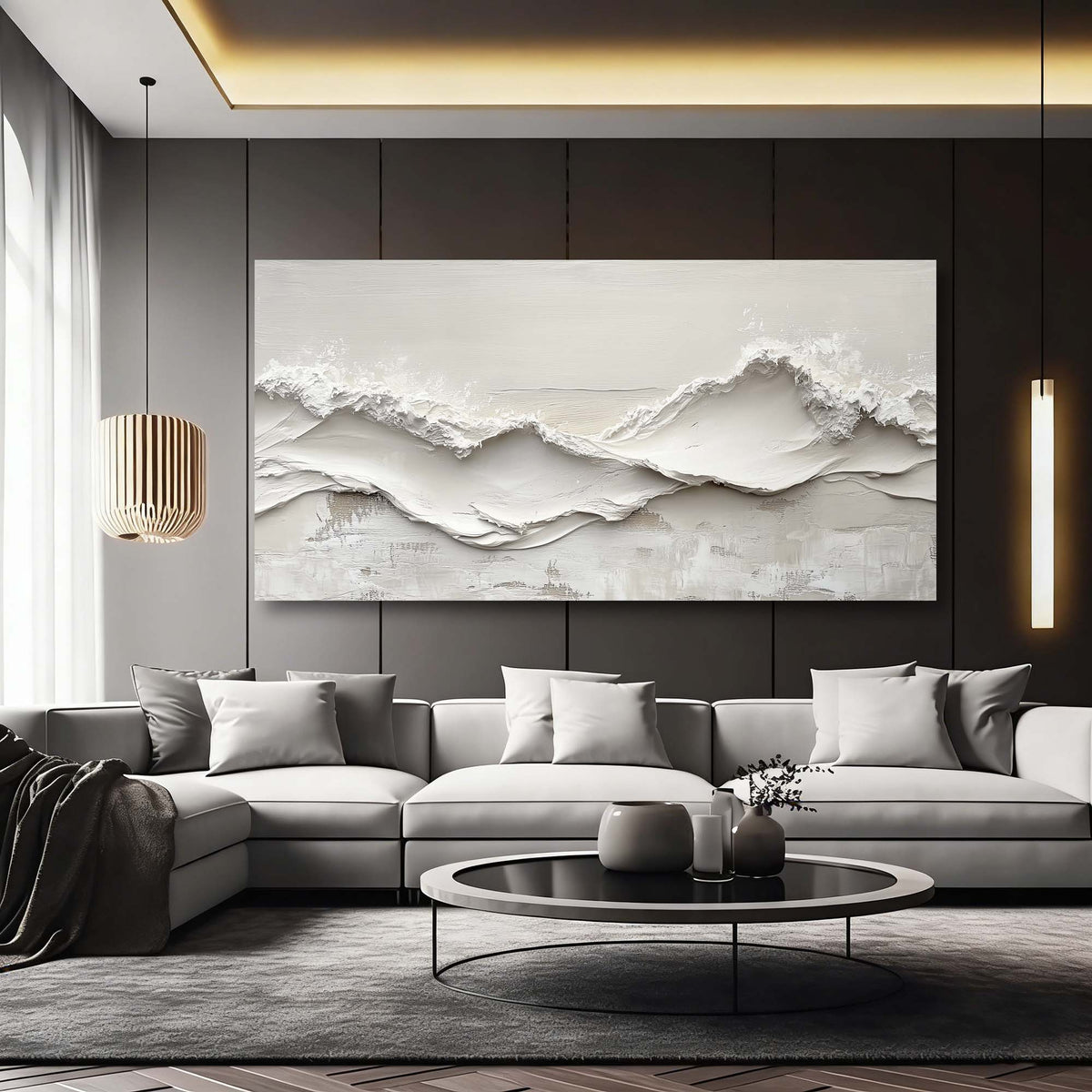 White Abstract Wall Art for Living Room Canvas Painting Prints Art Deco Artwork Office Bedroom Decor