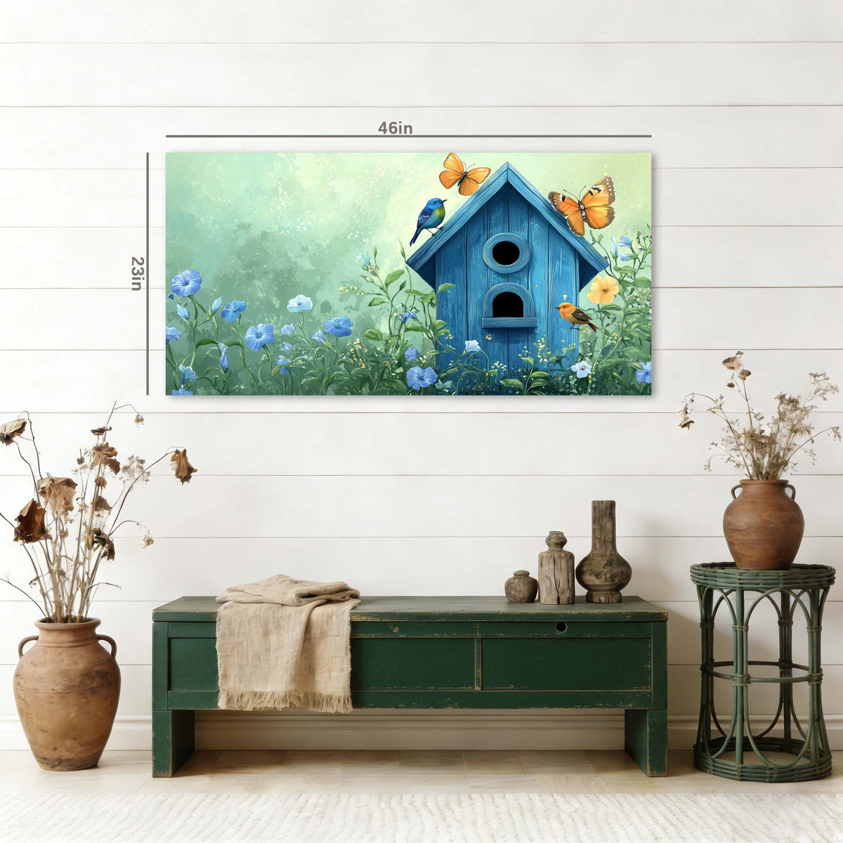 Navy Blue Pretty Floral Canvas Wall Art for Living Room Prints Artwork Bedroom Office Decor