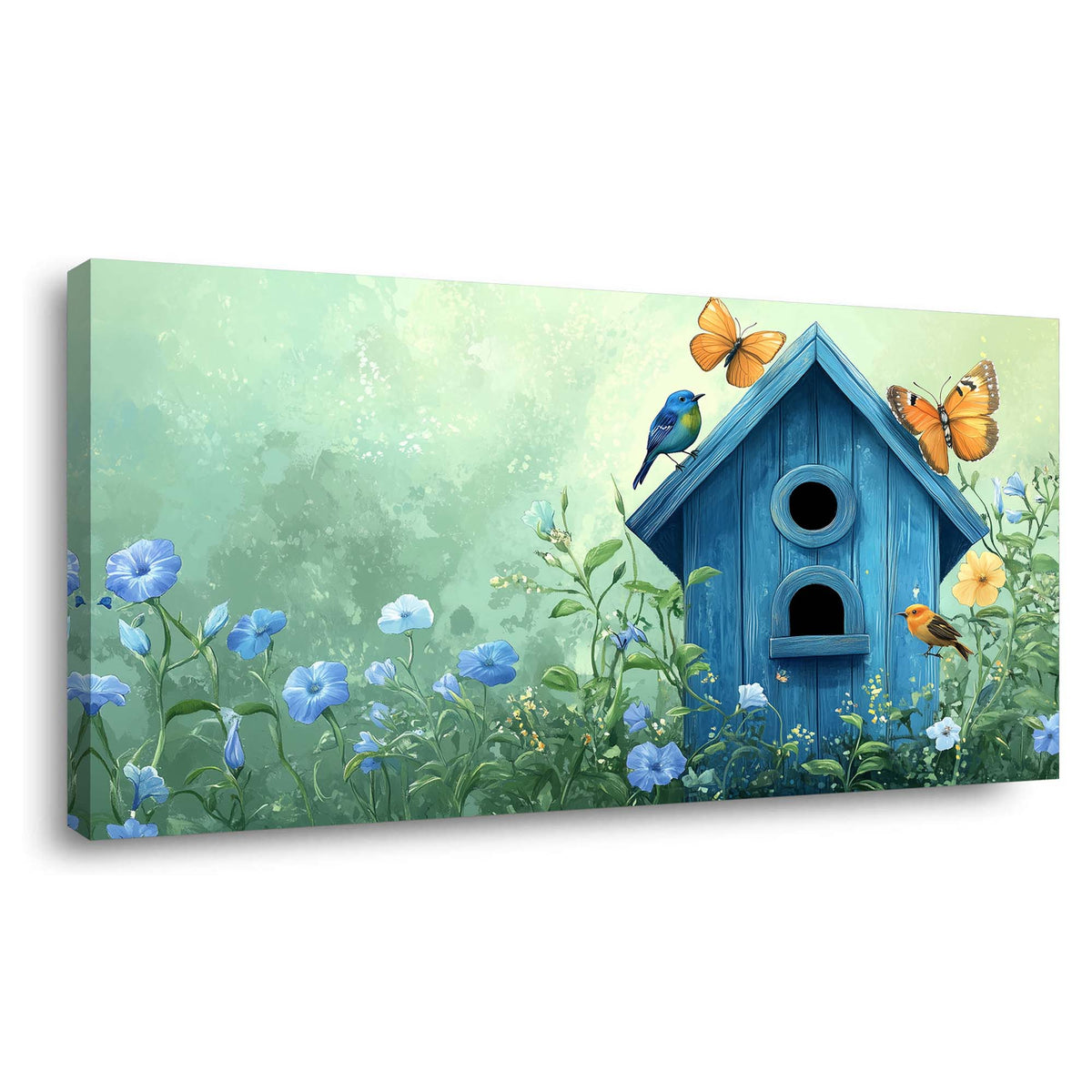 Navy Blue Pretty Floral Canvas Wall Art for Living Room Prints Artwork Bedroom Office Decor