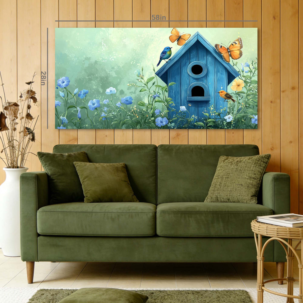 Navy Blue Pretty Floral Canvas Wall Art for Living Room Prints Artwork Bedroom Office Decor