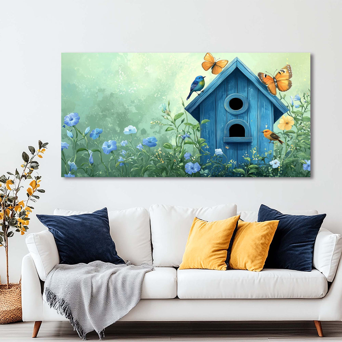 Navy Blue Pretty Floral Canvas Wall Art for Living Room Prints Artwork Bedroom Office Decor