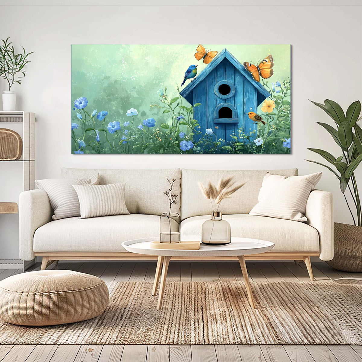 Navy Blue Pretty Floral Canvas Wall Art for Living Room Prints Artwork Bedroom Office Decor
