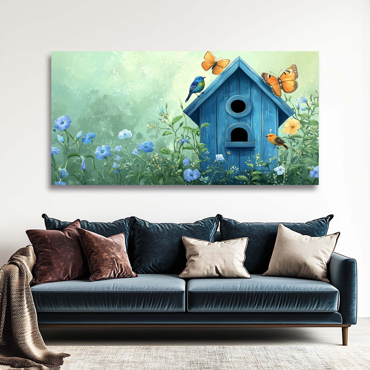 Navy Blue Pretty Floral Canvas Wall Art for Living Room Prints Artwork Bedroom Office Decor