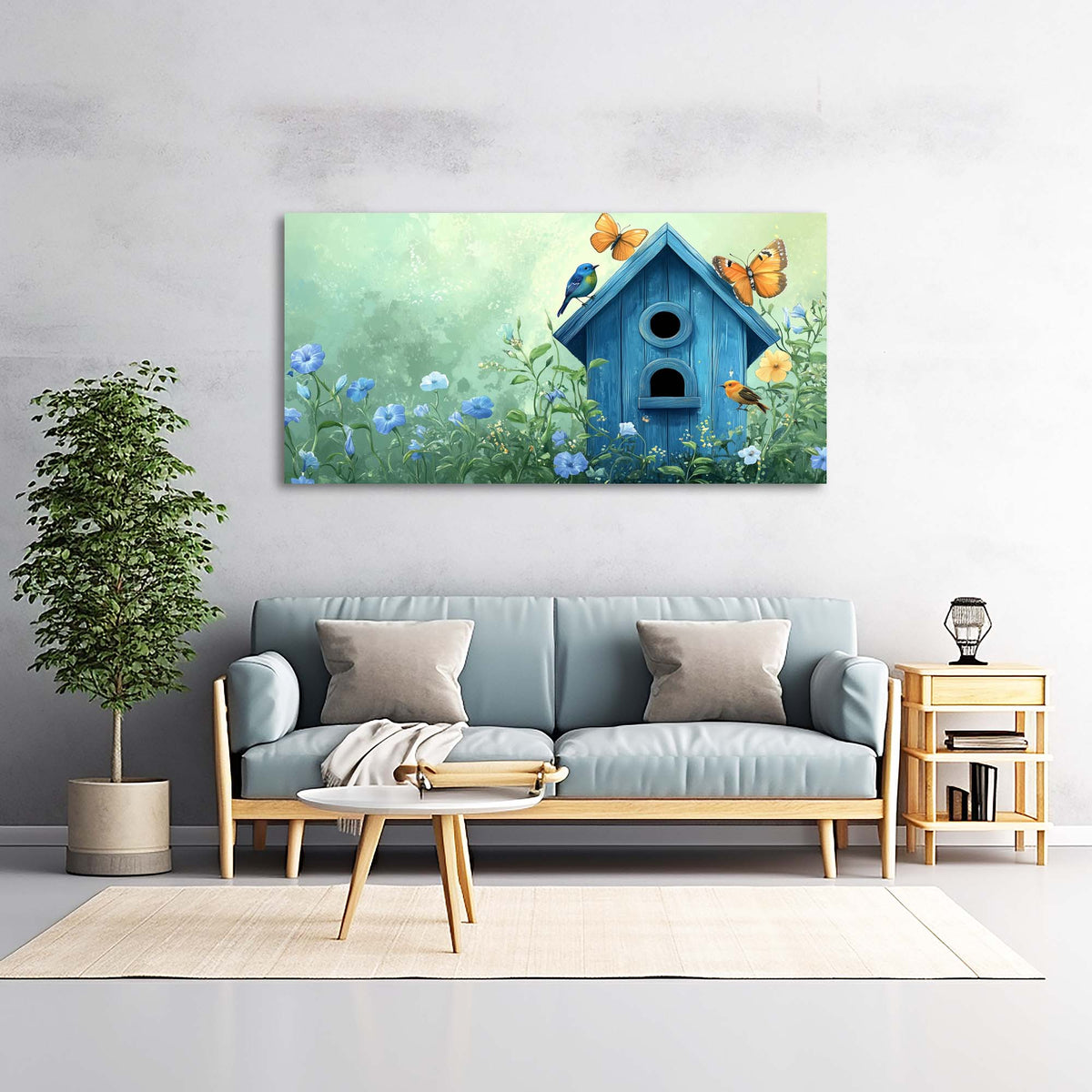 Navy Blue Pretty Floral Canvas Wall Art for Living Room Prints Artwork Bedroom Office Decor