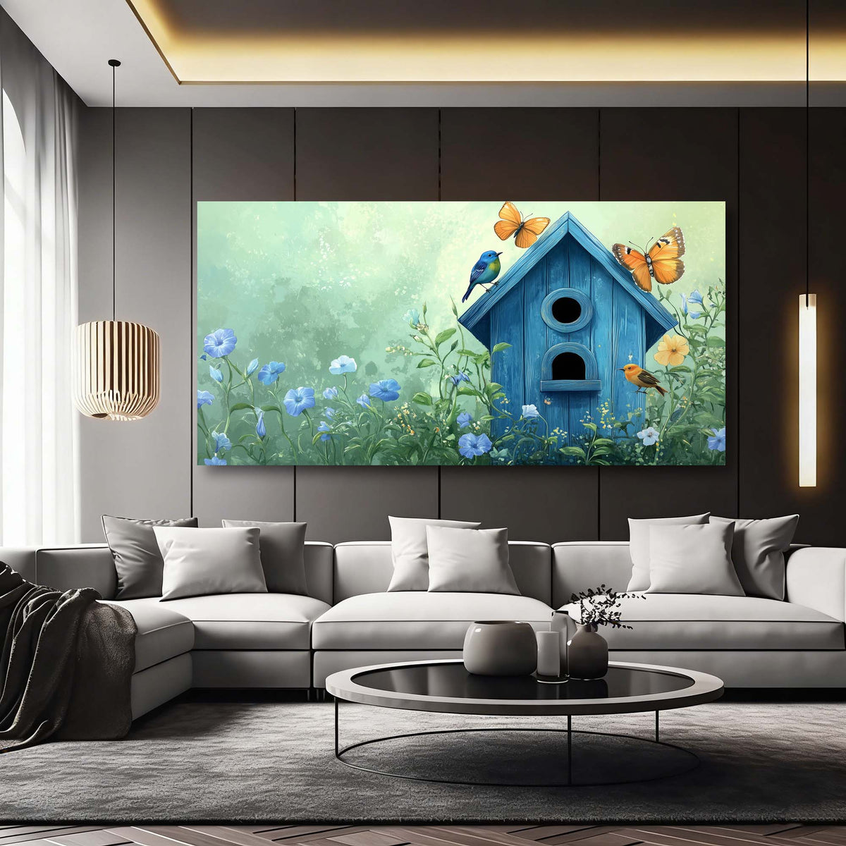 Navy Blue Pretty Floral Canvas Wall Art for Living Room Prints Artwork Bedroom Office Decor