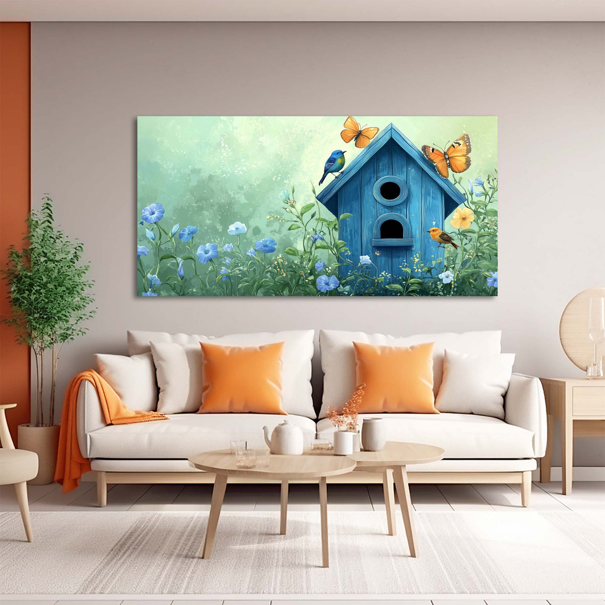 Navy Blue Pretty Floral Canvas Wall Art for Living Room Prints Artwork Bedroom Office Decor