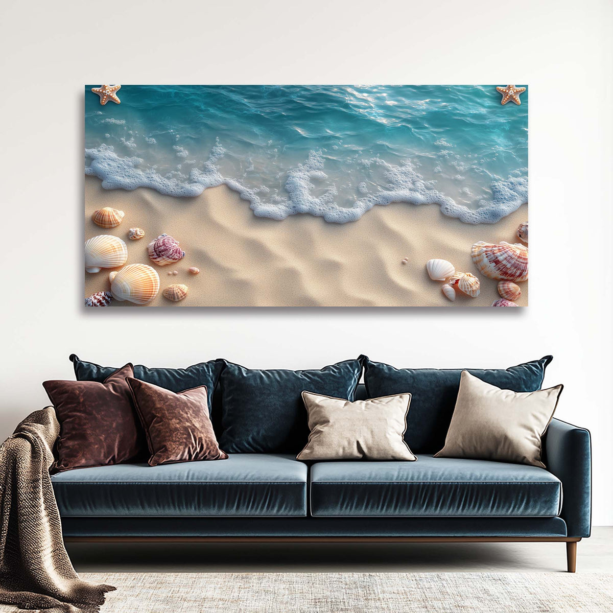 Navy Blue Coastal Nature Wall Art Modern Canvas Painting Prints Artwork Office Hallway Bedroom Living Room Decor