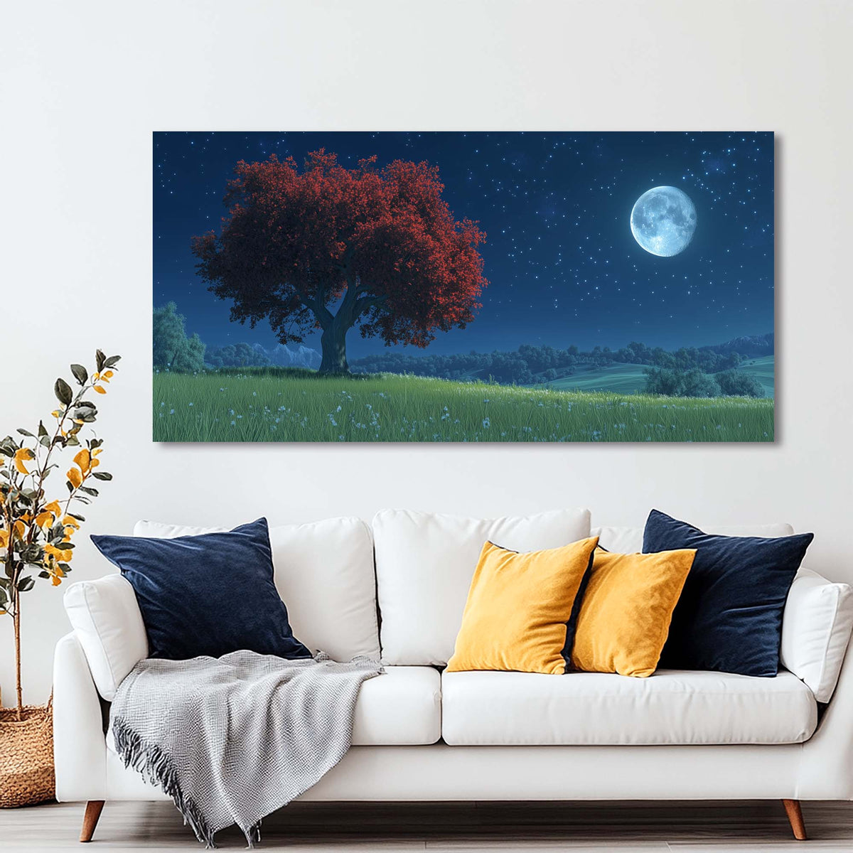 Navy Blue Fantasy Nature Wall Art Canvas Painting Prints Artwor Office Bedroom Living Room Decor