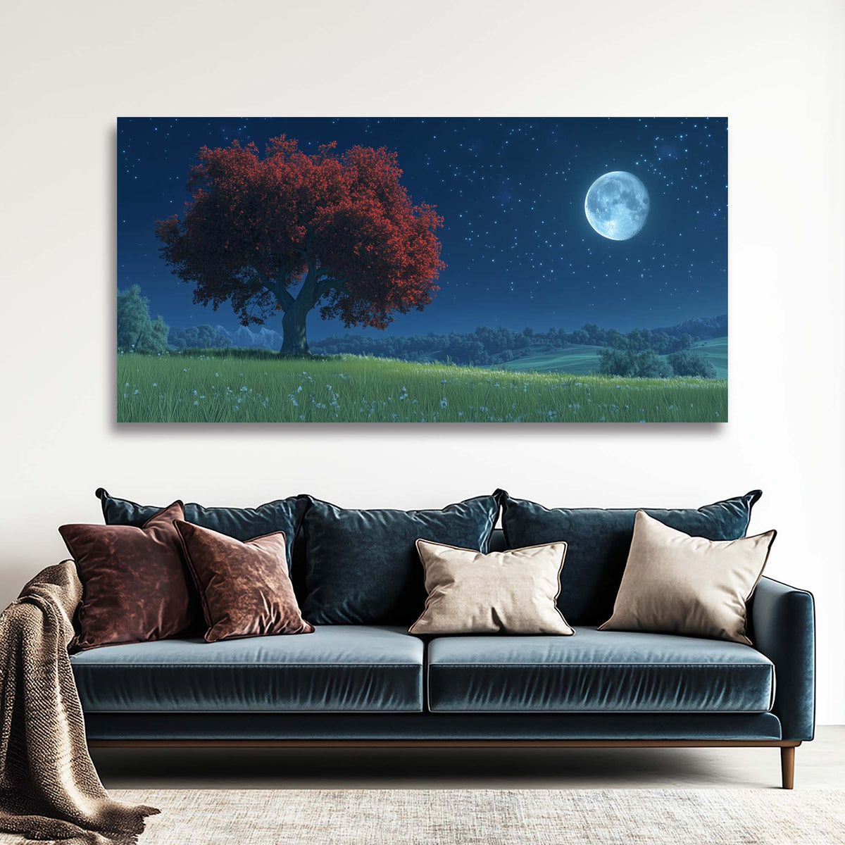 Navy Blue Fantasy Nature Wall Art Canvas Painting Prints Artwor Office Bedroom Living Room Decor