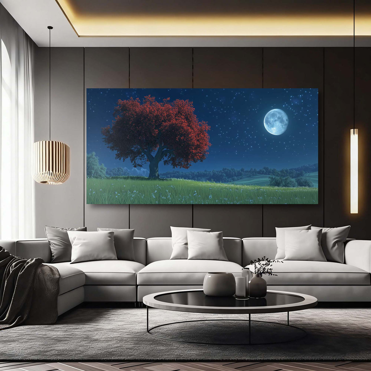 Navy Blue Fantasy Nature Wall Art Canvas Painting Prints Artwor Office Bedroom Living Room Decor