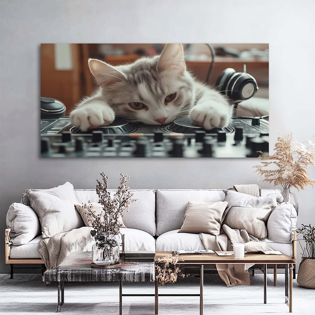 White Jazzy Animals Canvas Wall Art for Living Room Prints Artwork Bedroom Office Decor