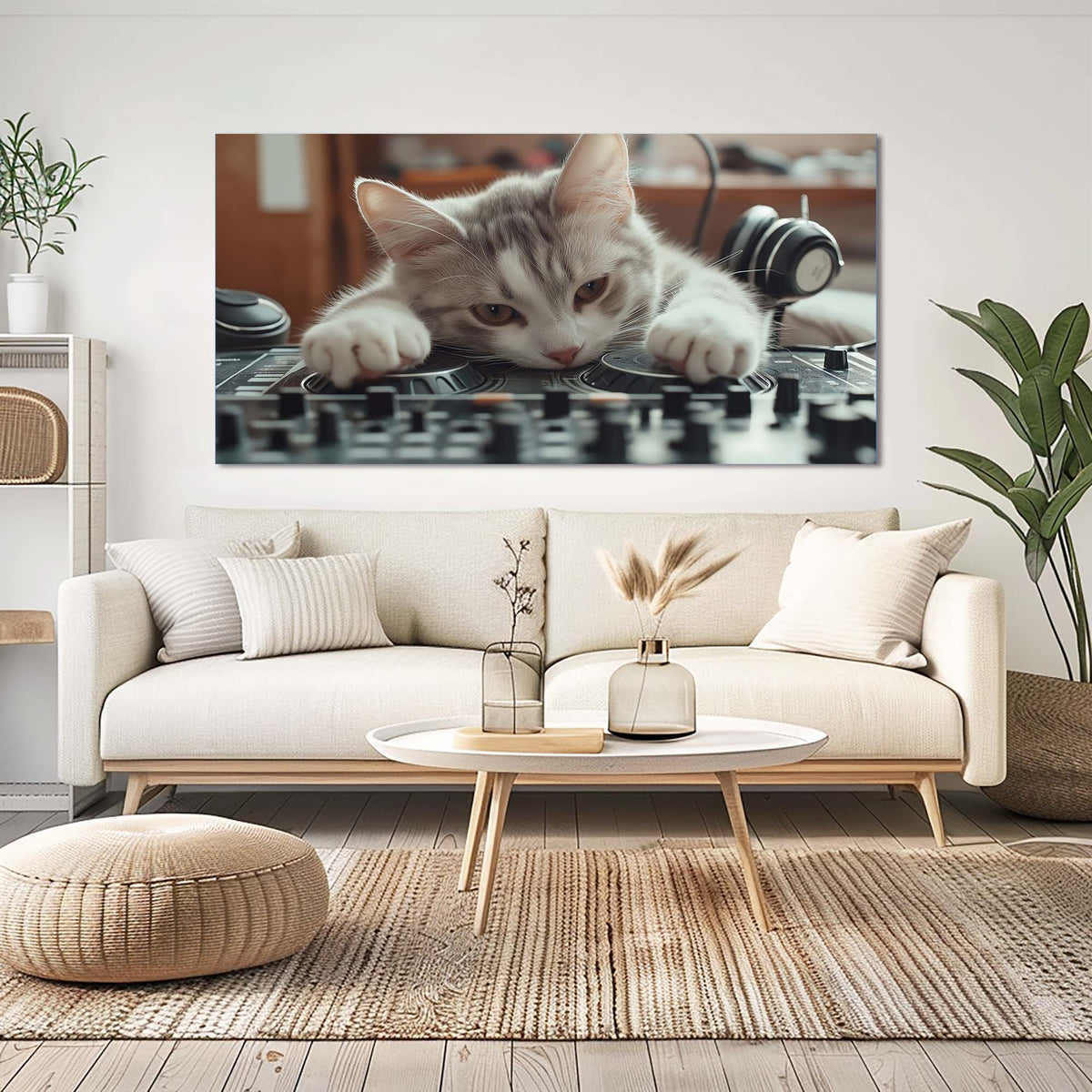 White Jazzy Animals Canvas Wall Art for Living Room Prints Artwork Bedroom Office Decor