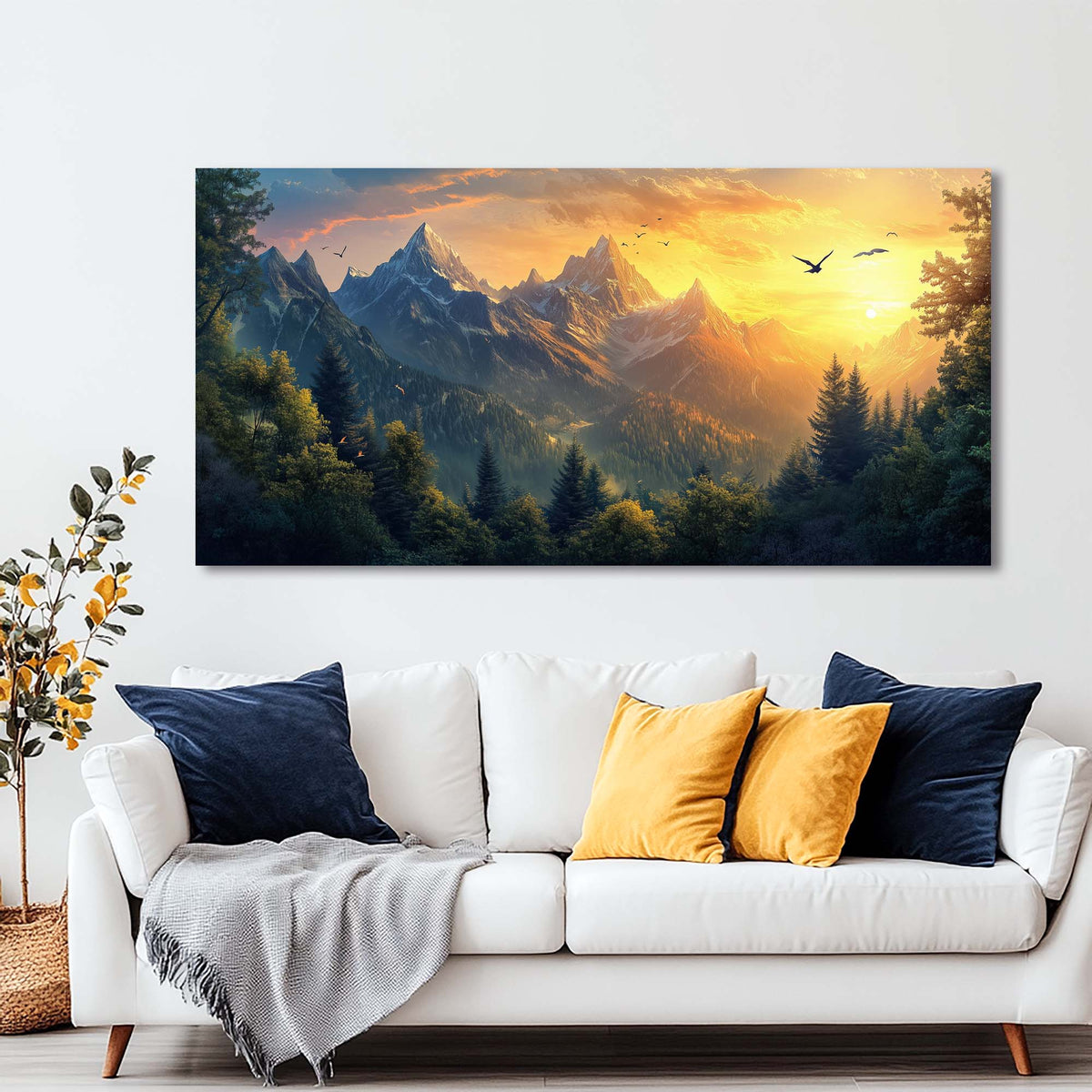Navy Blue Fantasy Nature Wall Art Canvas Painting Prints Artwor Office Bedroom Living Room Decor