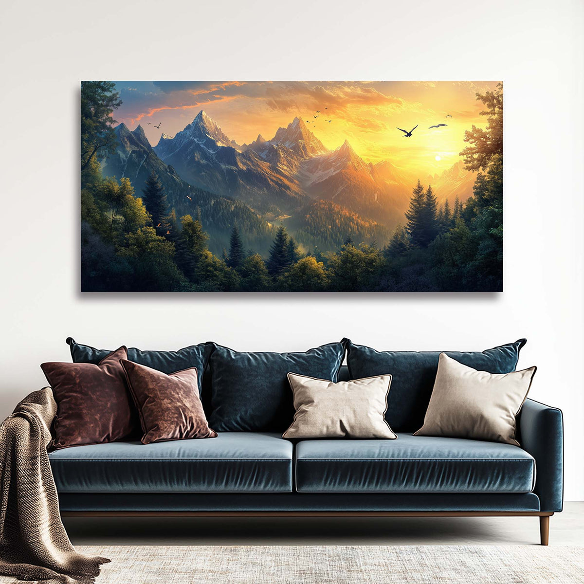 Navy Blue Fantasy Nature Wall Art Canvas Painting Prints Artwor Office Bedroom Living Room Decor