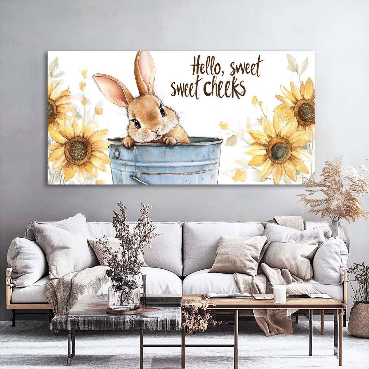 Blue Floral Animals Canvas Wall Art for Living Room Prints Artwork Bedroom Office Decor