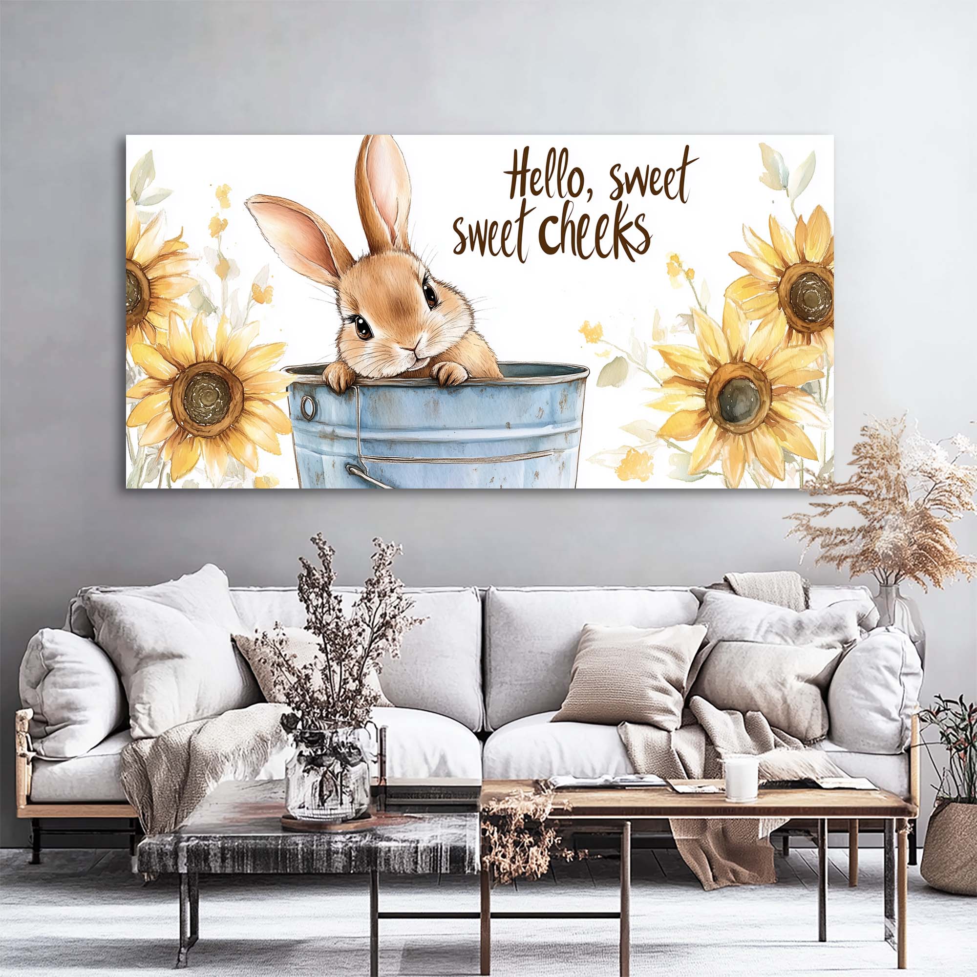 Blue Floral Animals Canvas Wall Art for Living Room Prints Artwork Bedroom Office Decor