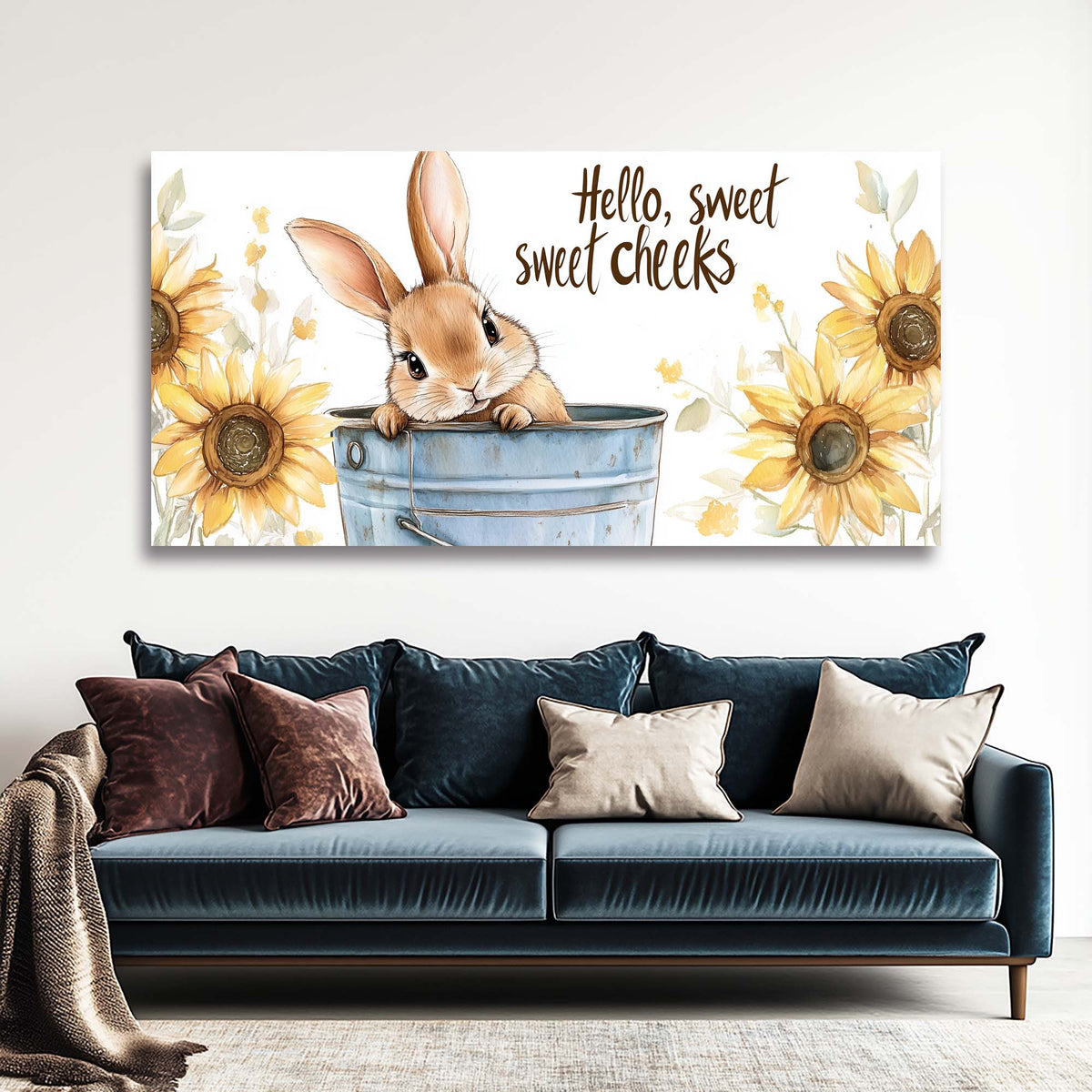 Blue Floral Animals Canvas Wall Art for Living Room Prints Artwork Bedroom Office Decor