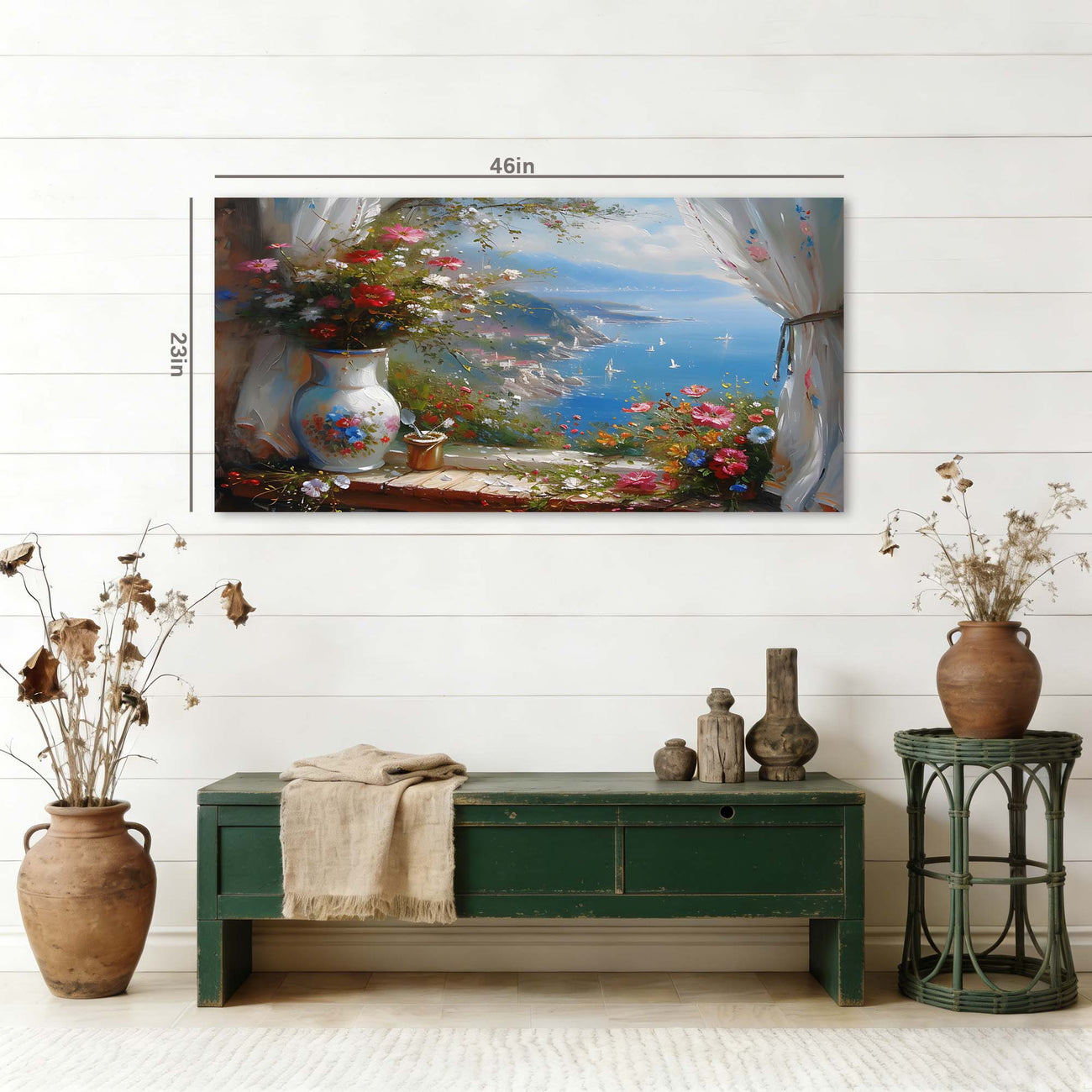 Navy Blue Floral Wall Art for Living Room Canvas Painting Prints Art Deco Artwork Office Bedroom Decor