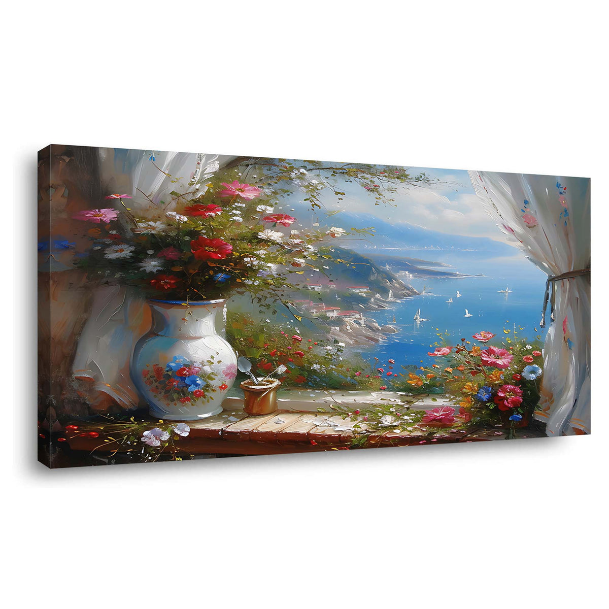 Navy Blue Floral Wall Art for Living Room Canvas Painting Prints Art Deco Artwork Office Bedroom Decor