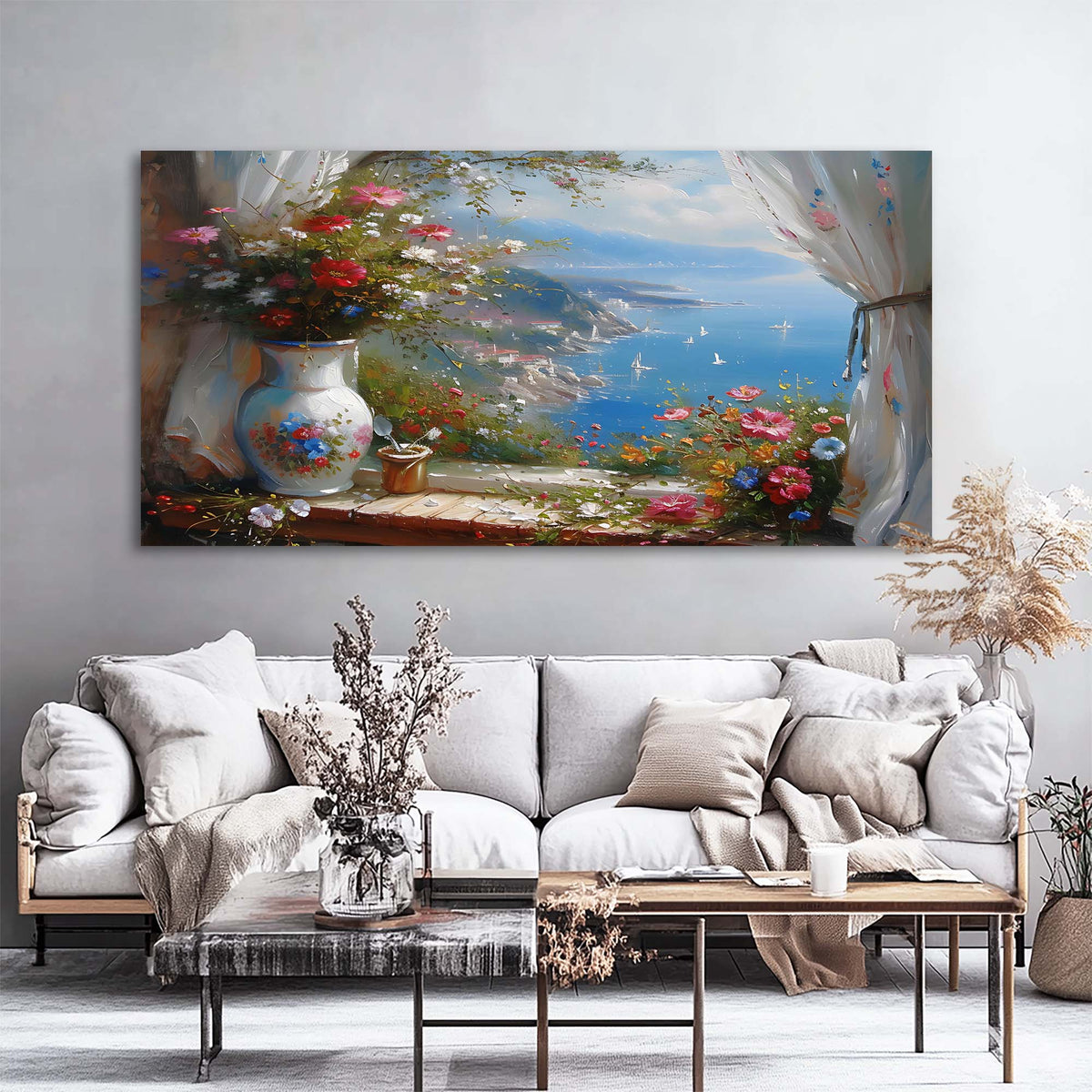 Navy Blue Floral Wall Art for Living Room Canvas Painting Prints Art Deco Artwork Office Bedroom Decor