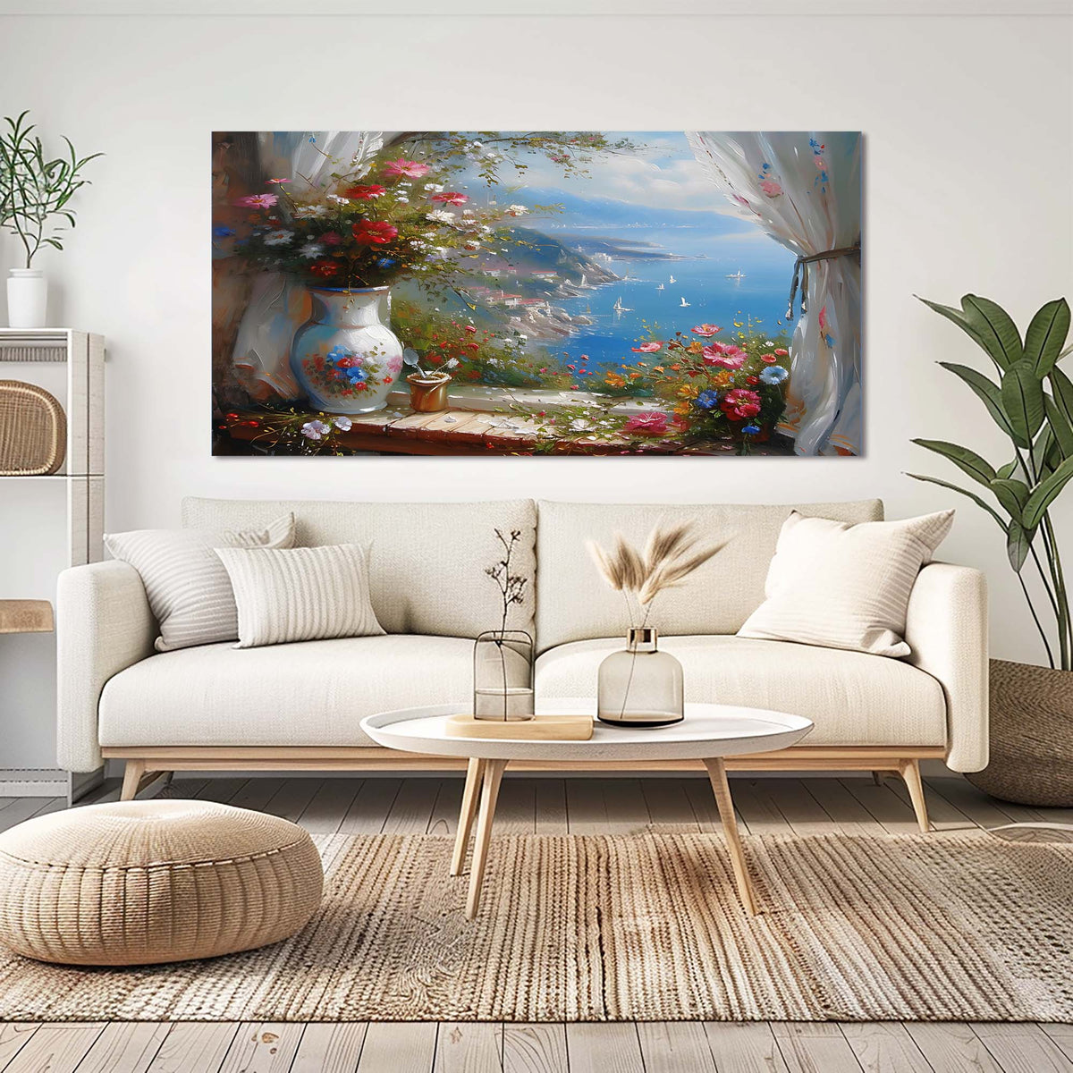 Navy Blue Floral Wall Art for Living Room Canvas Painting Prints Art Deco Artwork Office Bedroom Decor