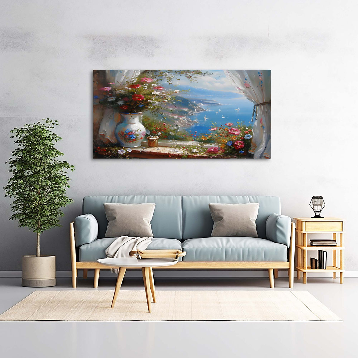 Navy Blue Floral Wall Art for Living Room Canvas Painting Prints Art Deco Artwork Office Bedroom Decor