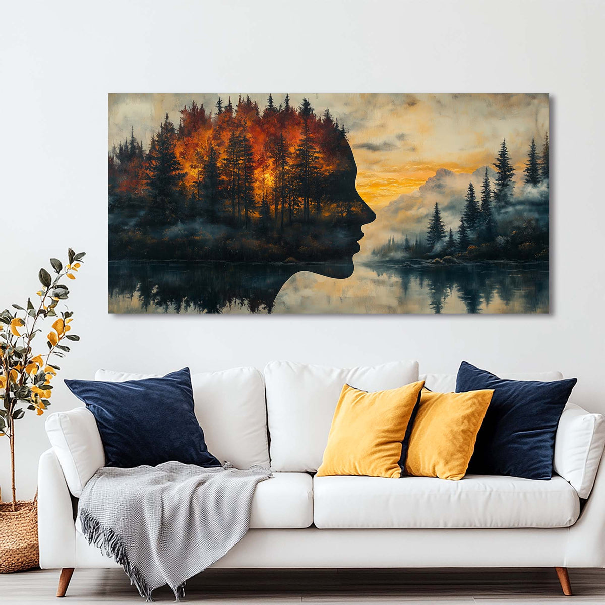 Navy Blue Nature Wall Art for Living Room Canvas Painting Prints Art Deco Artwork Office Bedroom Decor