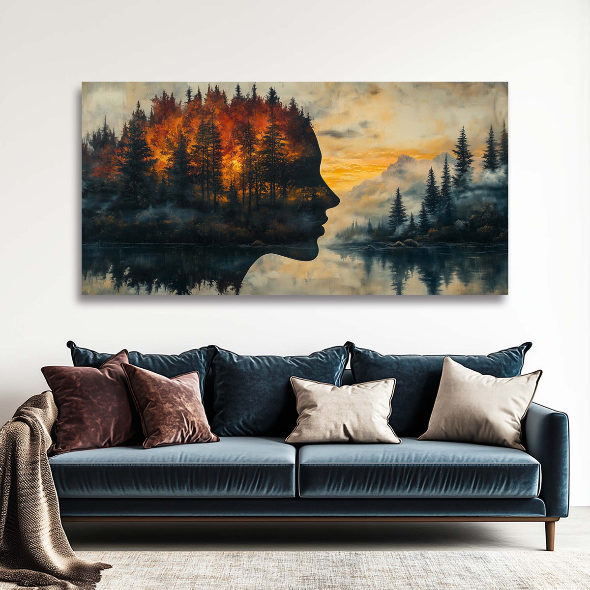 Navy Blue Nature Wall Art for Living Room Canvas Painting Prints Art Deco Artwork Office Bedroom Decor