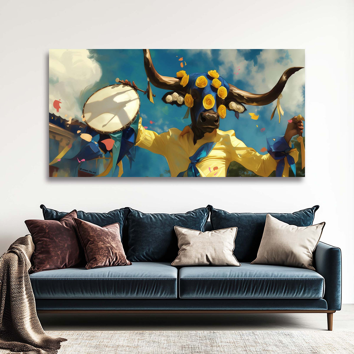 Blue Fantasy Floral Wall Art Art Deco Painting Prints Canvas Artwork Living Room Family Bedroom Office Decor