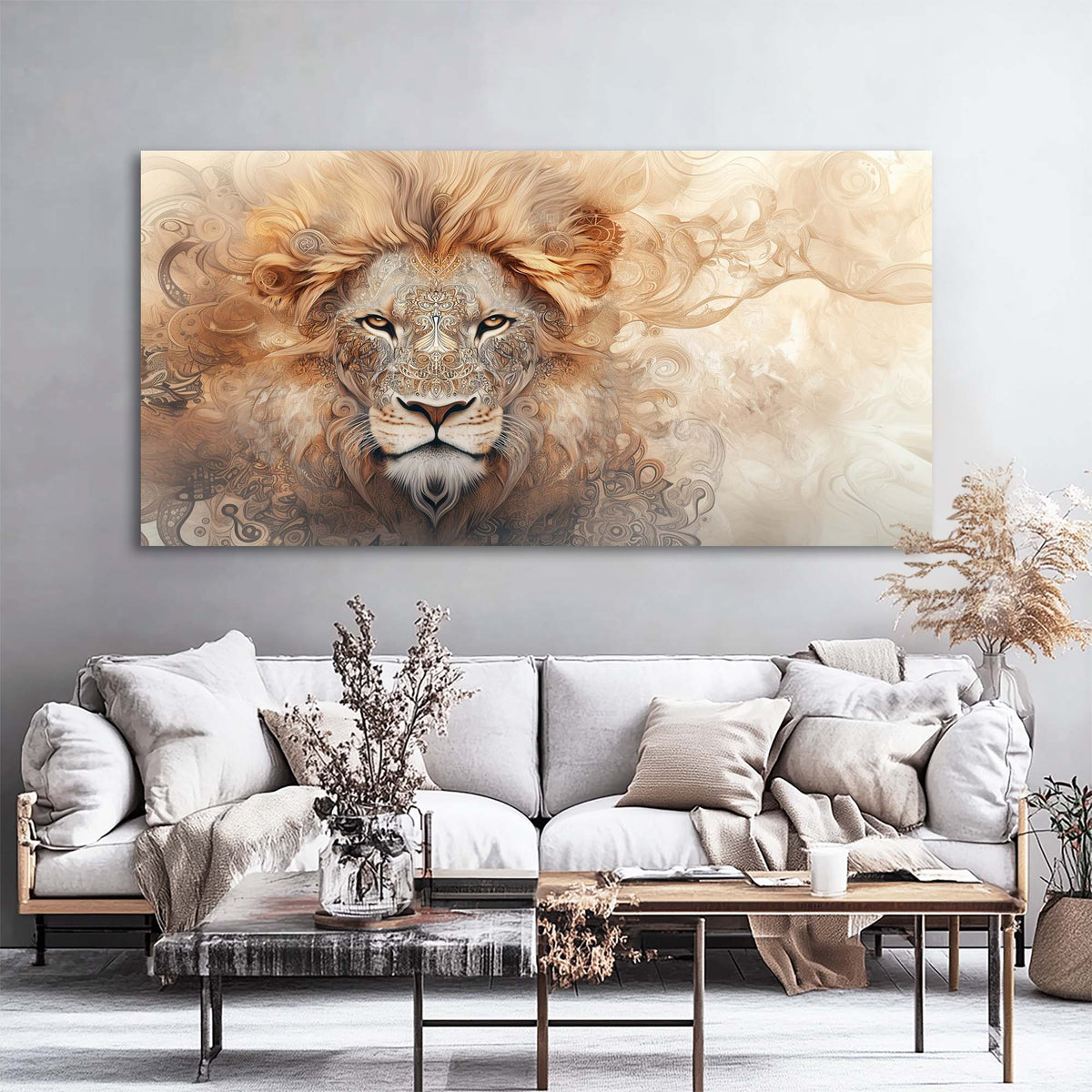 Beige Fantasy Animals Wall Art Modern Canvas Painting Prints Artwork Office Hallway Bedroom Living Room Decor