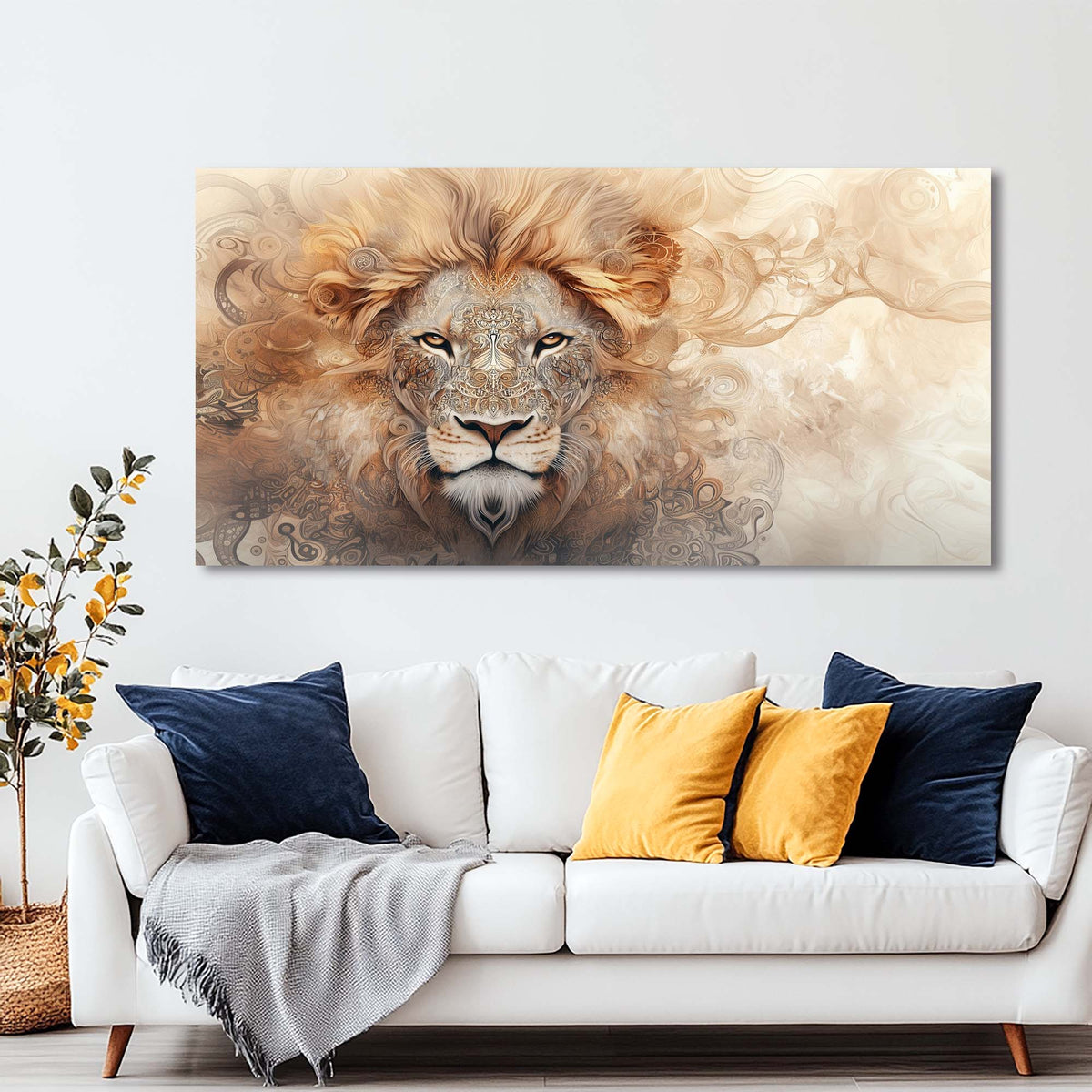 Beige Fantasy Animals Wall Art Modern Canvas Painting Prints Artwork Office Hallway Bedroom Living Room Decor