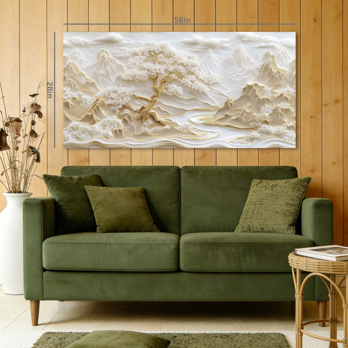 Beige Asian Nature Wall Art for Living Room Canvas Painting Prints Artwork Family Bedroom Office Decor