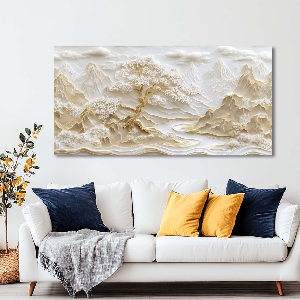Beige Asian Nature Wall Art for Living Room Canvas Painting Prints Artwork Family Bedroom Office Decor