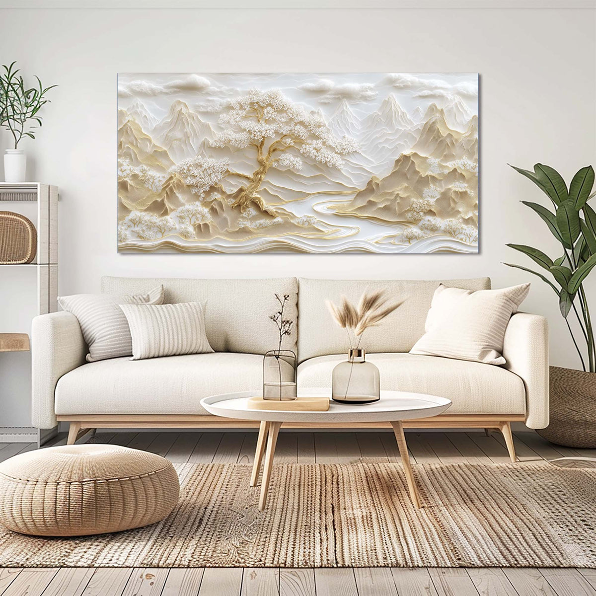 Beige Asian Nature Wall Art for Living Room Canvas Painting Prints Artwork Family Bedroom Office Decor