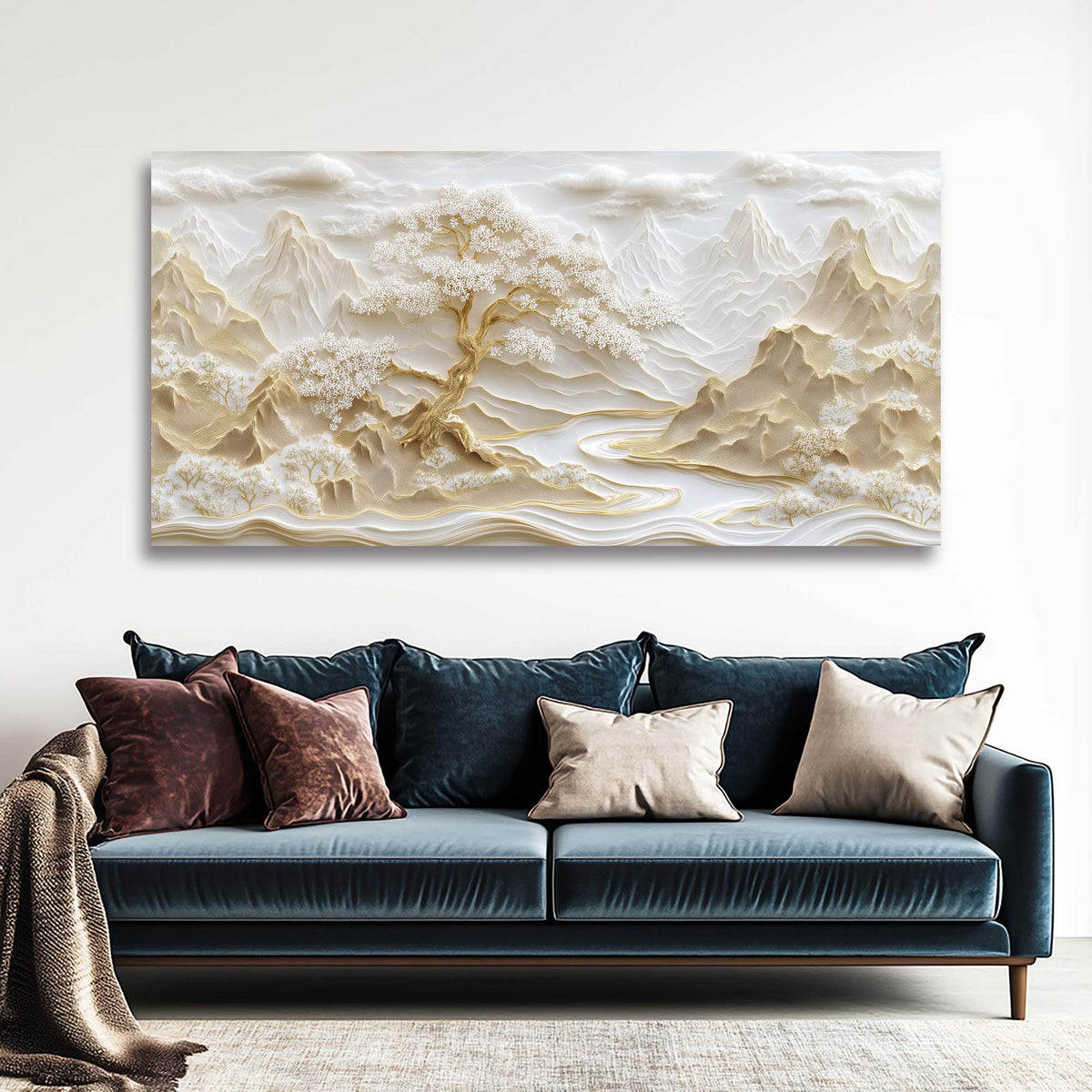 Beige Asian Nature Wall Art for Living Room Canvas Painting Prints Artwork Family Bedroom Office Decor