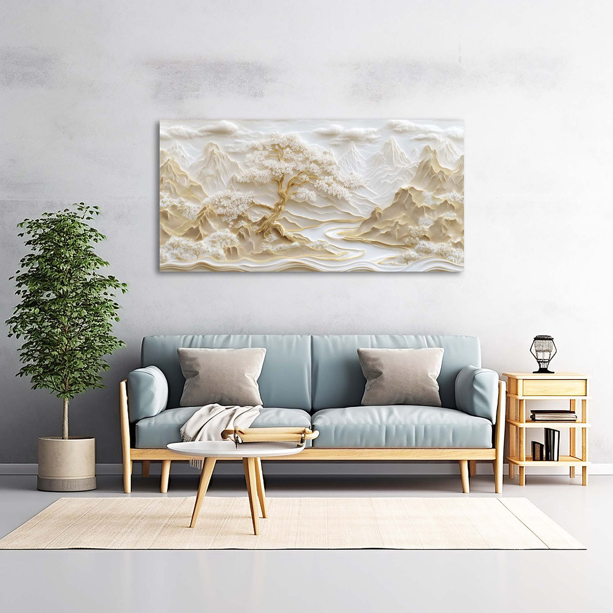 Beige Asian Nature Wall Art for Living Room Canvas Painting Prints Artwork Family Bedroom Office Decor