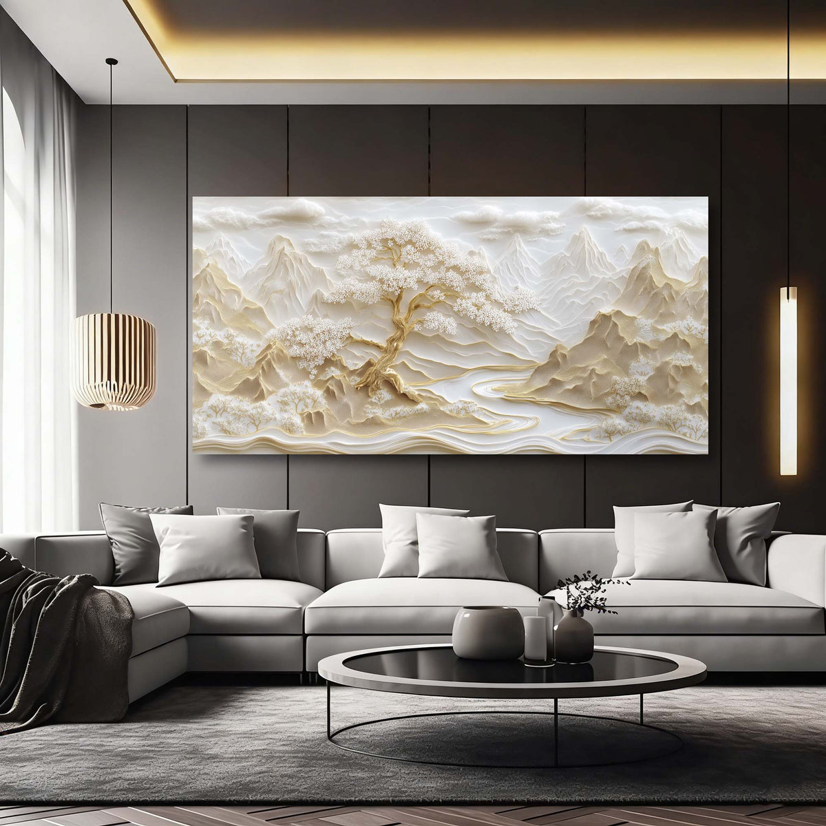 Beige Asian Nature Wall Art for Living Room Canvas Painting Prints Artwork Family Bedroom Office Decor