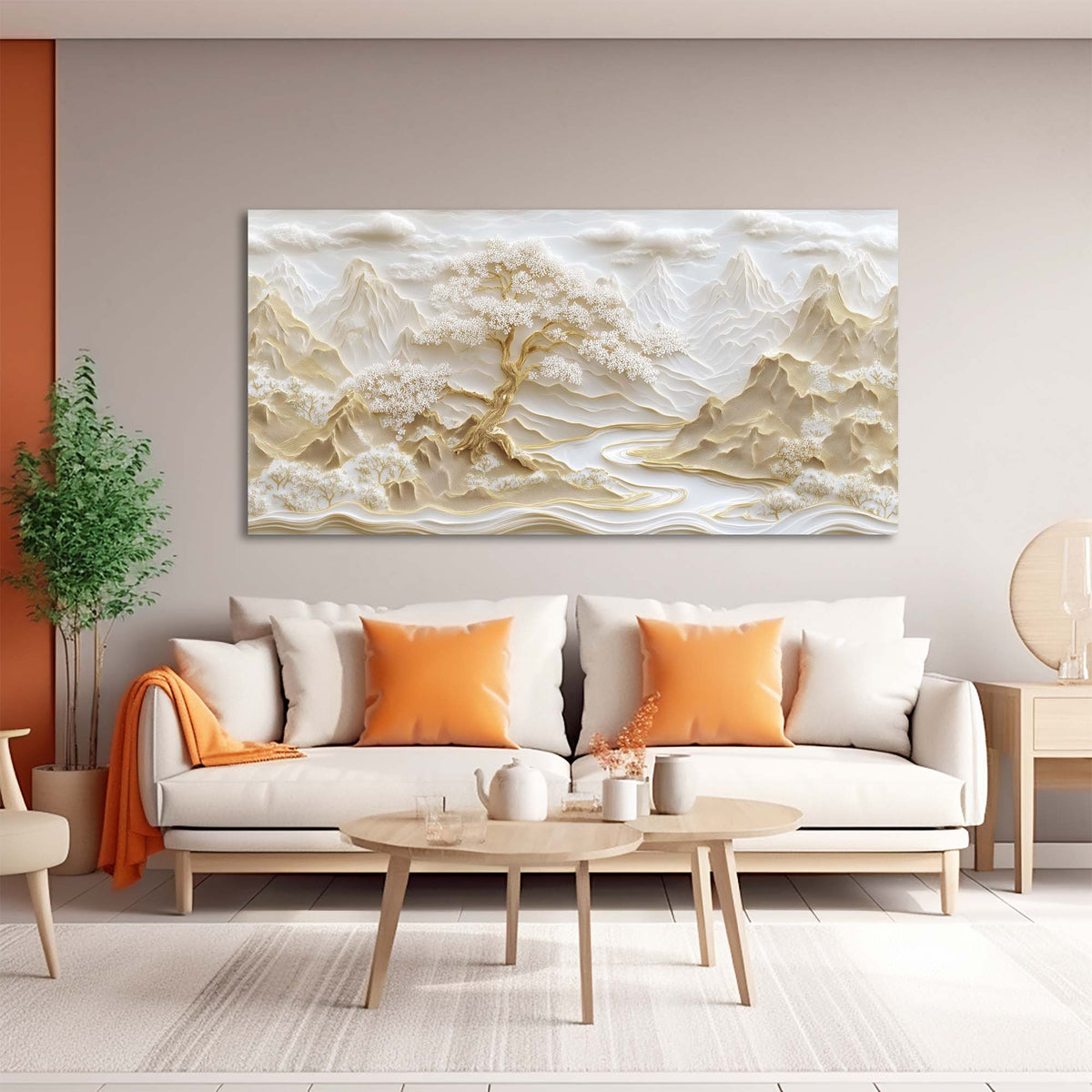 Beige Asian Nature Wall Art for Living Room Canvas Painting Prints Artwork Family Bedroom Office Decor