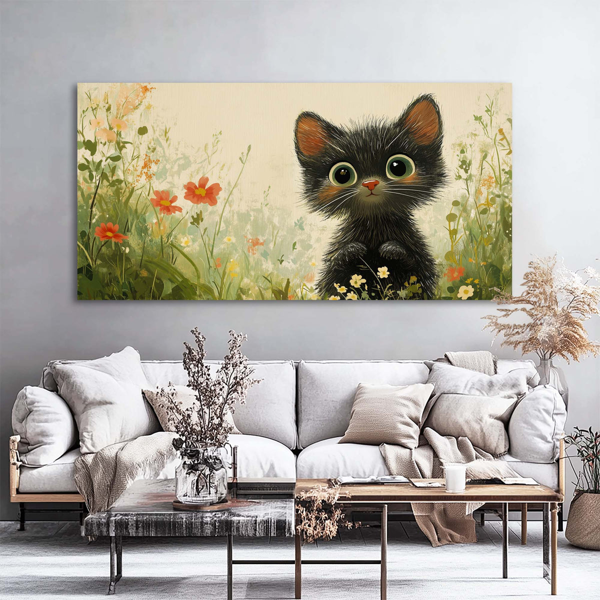 Black Pretty Floral Canvas Wall Art for Living Room Prints Artwork Bedroom Office Decor
