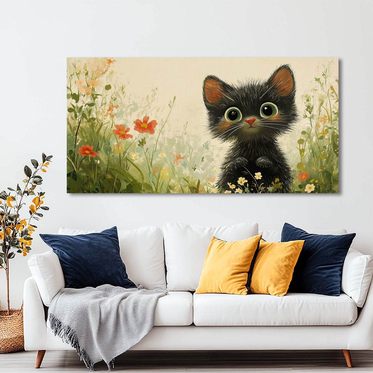 Black Pretty Floral Canvas Wall Art for Living Room Prints Artwork Bedroom Office Decor