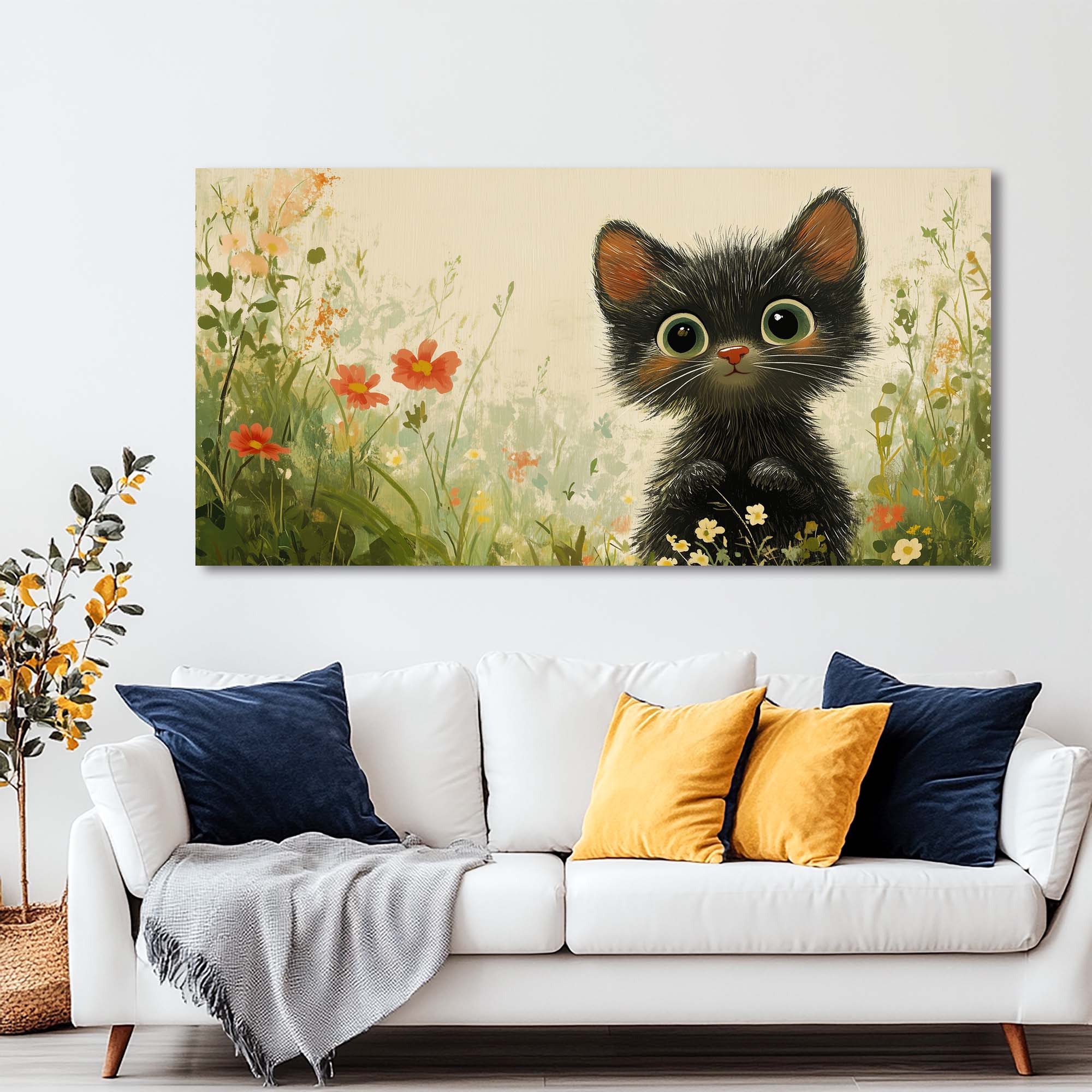 Black Pretty Floral Canvas Wall Art for Living Room Prints Artwork Bedroom Office Decor