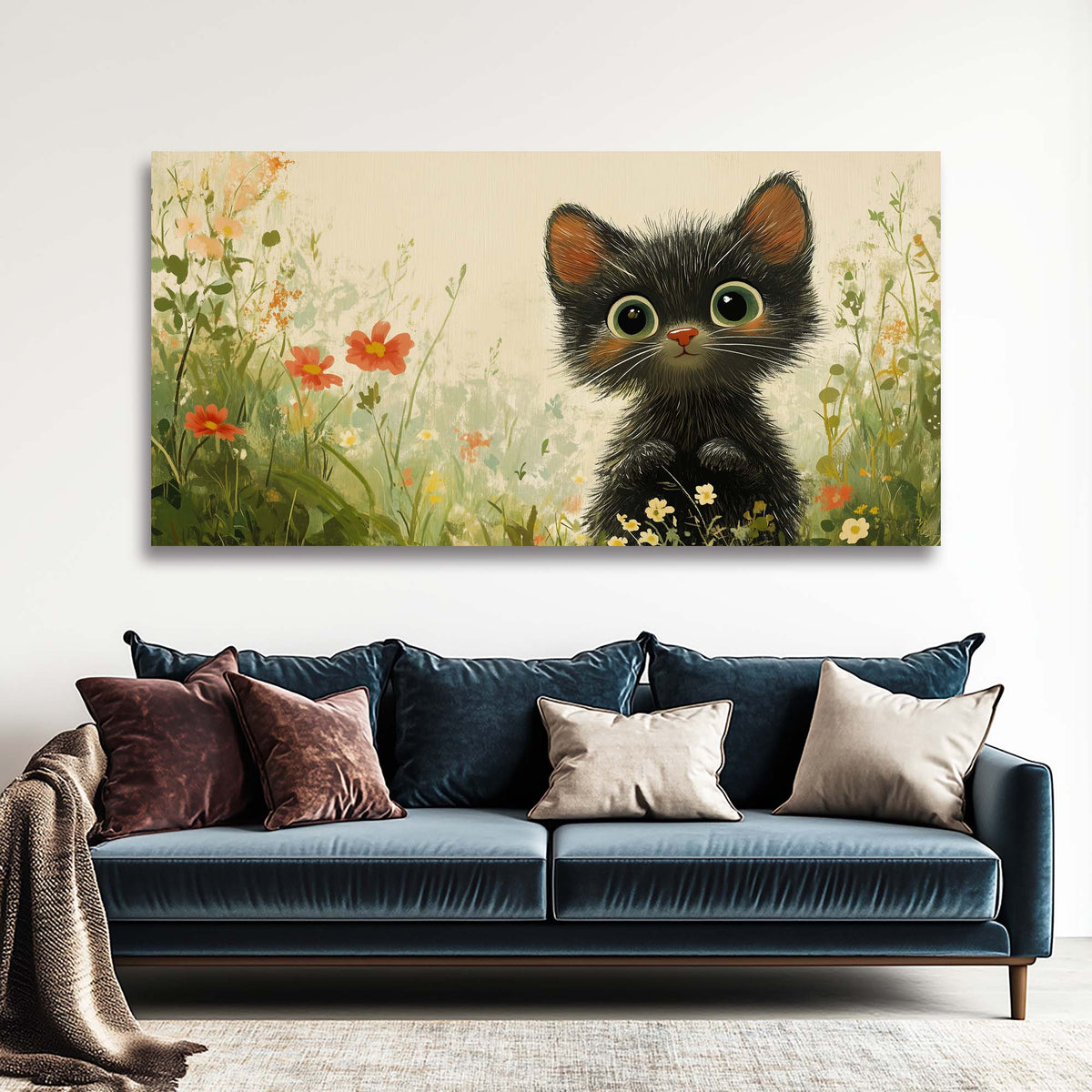Black Pretty Floral Canvas Wall Art for Living Room Prints Artwork Bedroom Office Decor