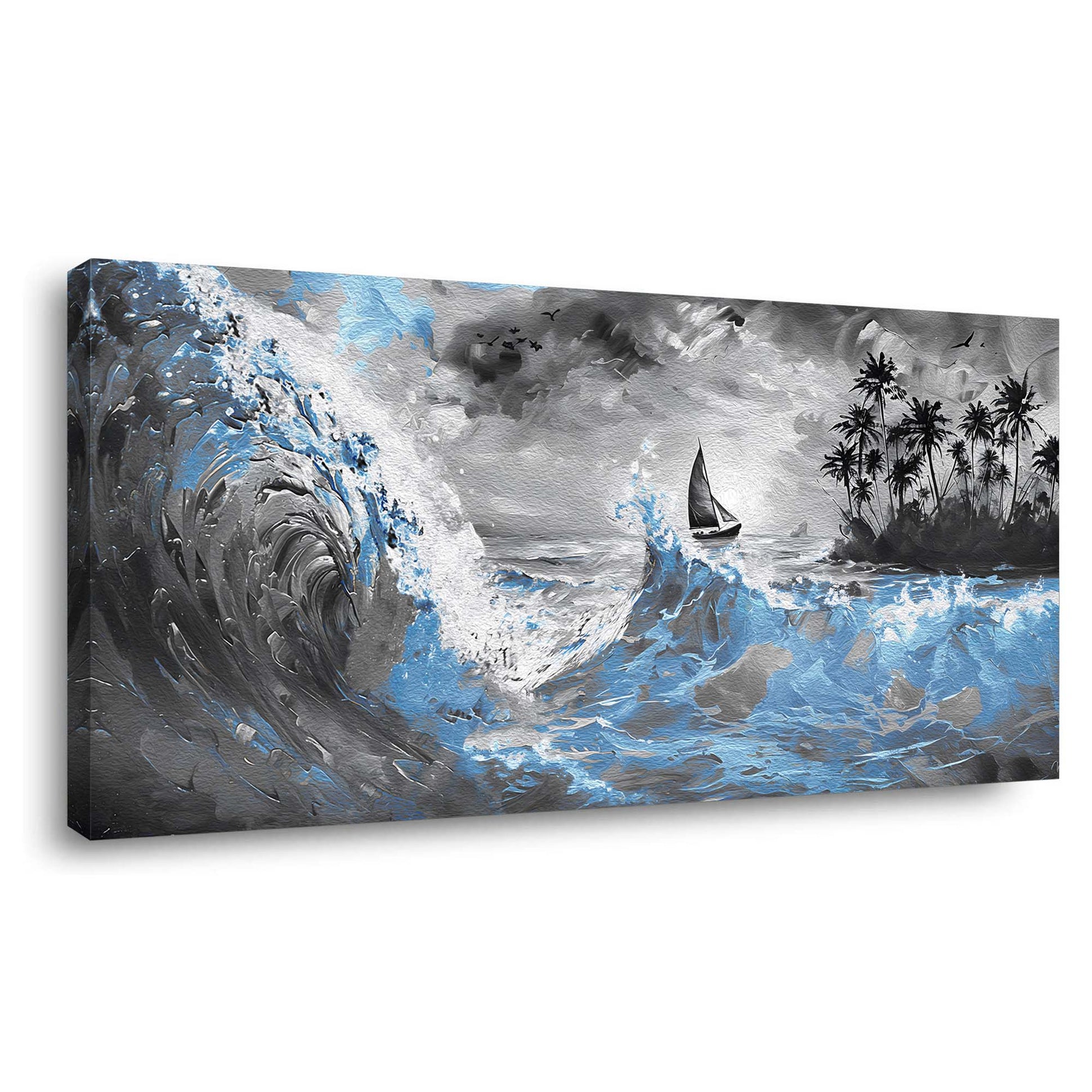 Navy Blue Nautical Nature Wall Art Modern Canvas Painting Prints Artwork Office Hallway Bedroom Living Room Decor