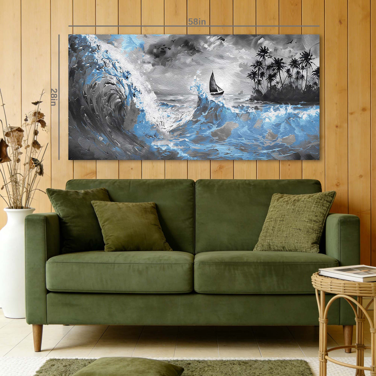 Navy Blue Nautical Nature Wall Art Modern Canvas Painting Prints Artwork Office Hallway Bedroom Living Room Decor
