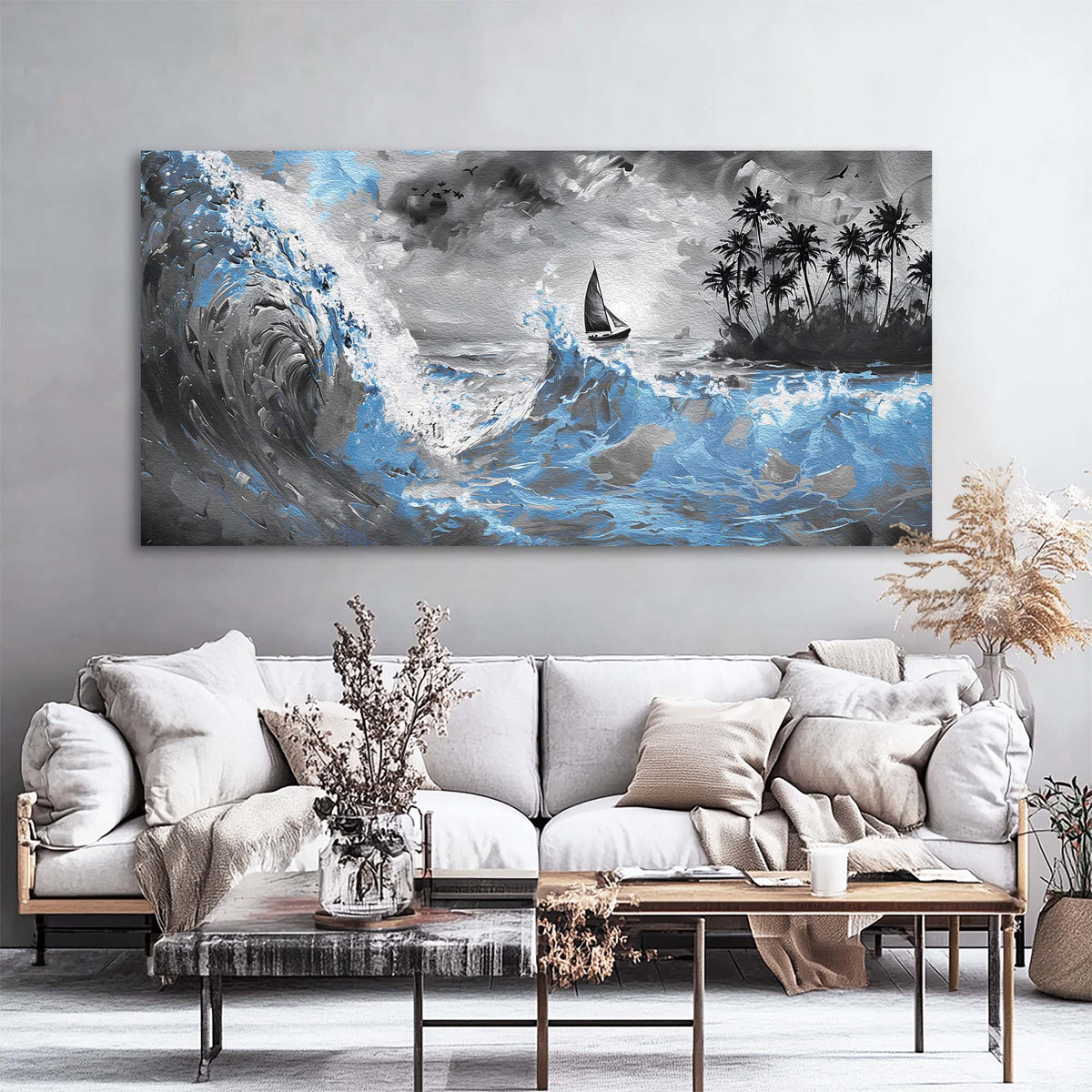 Navy Blue Nautical Nature Wall Art Modern Canvas Painting Prints Artwork Office Hallway Bedroom Living Room Decor