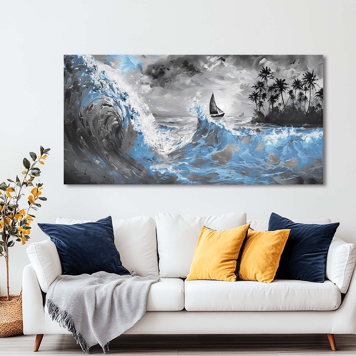 Navy Blue Nautical Nature Wall Art Modern Canvas Painting Prints Artwork Office Hallway Bedroom Living Room Decor