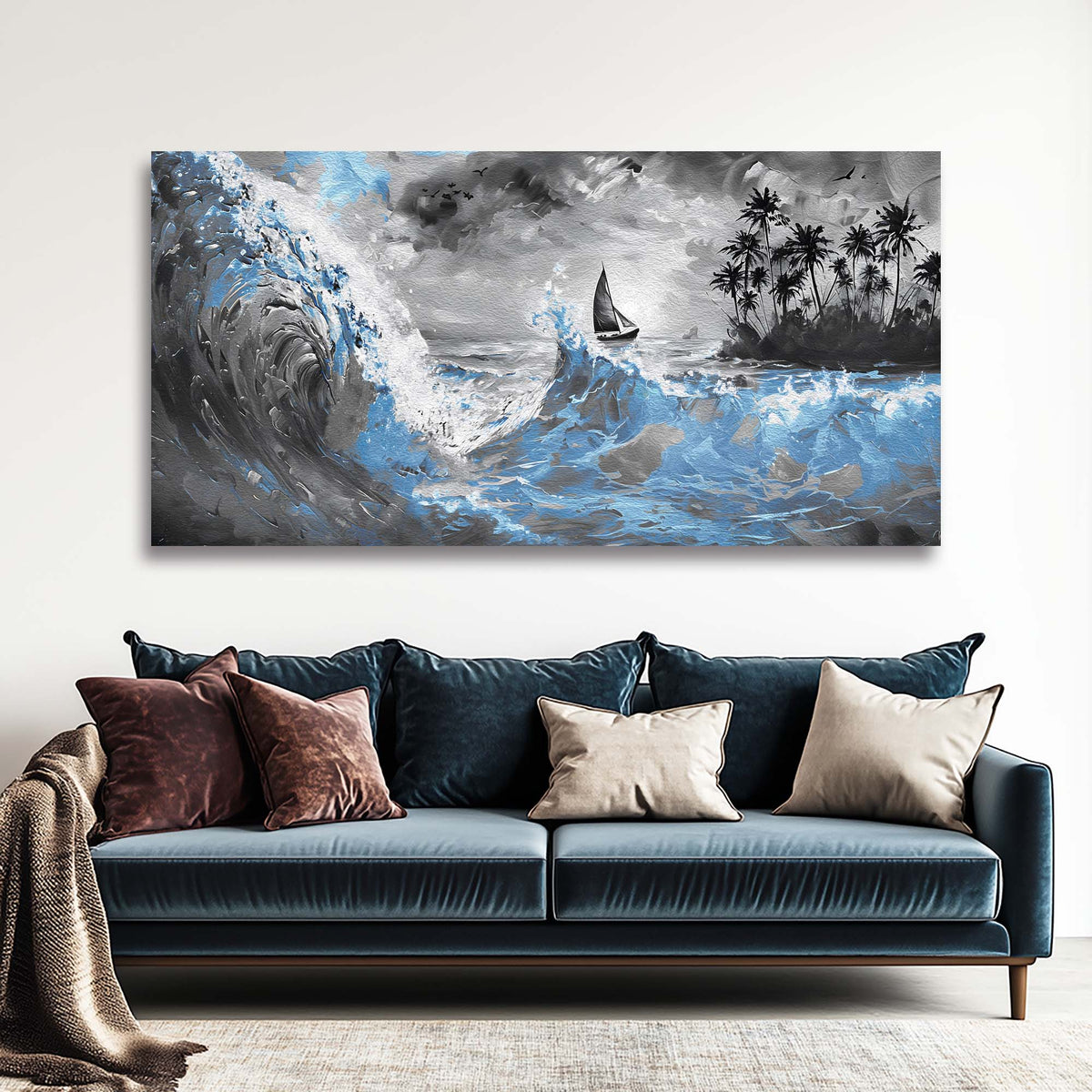 Navy Blue Nautical Nature Wall Art Modern Canvas Painting Prints Artwork Office Hallway Bedroom Living Room Decor
