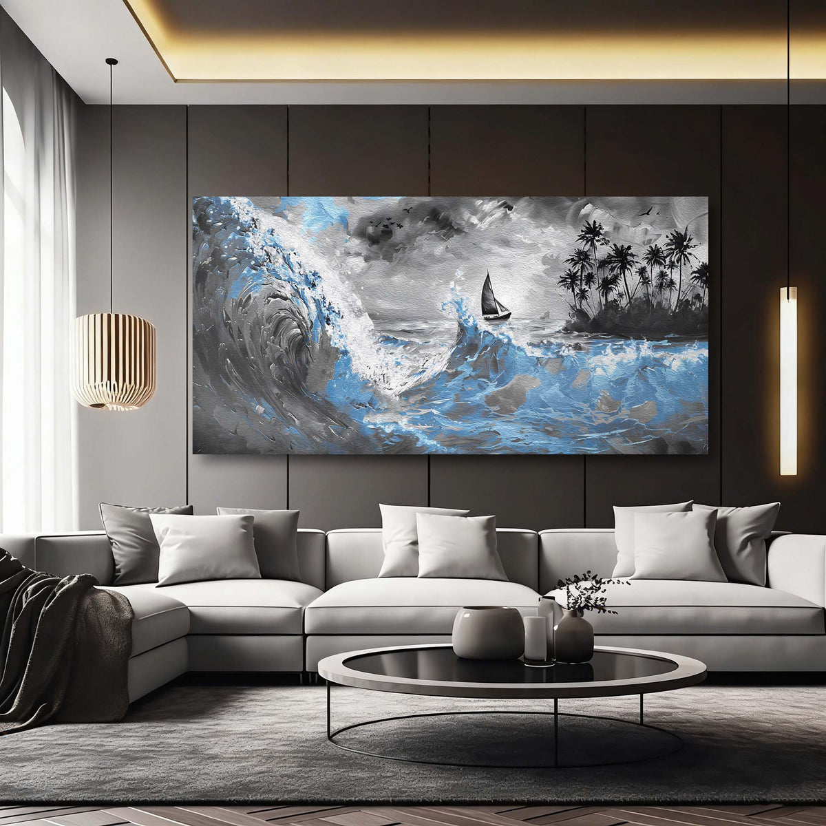 Navy Blue Nautical Nature Wall Art Modern Canvas Painting Prints Artwork Office Hallway Bedroom Living Room Decor