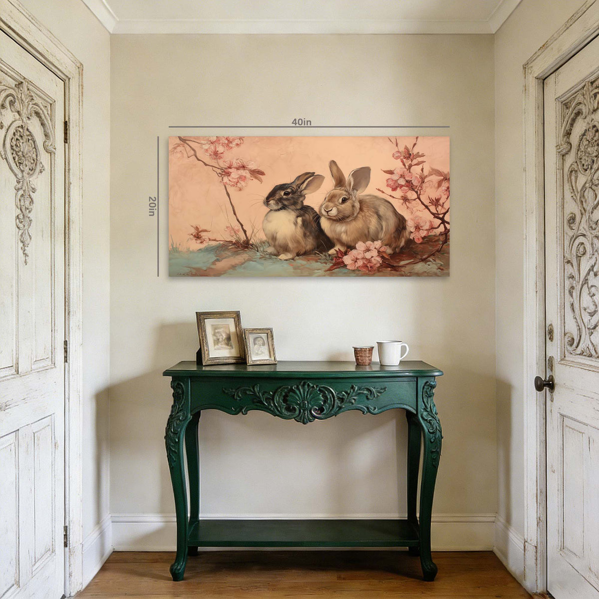 Navy Blue Floral Animals Canvas Wall Art for Living Room Prints Artwork Bedroom Office Decor