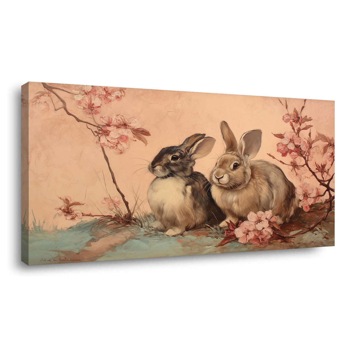 Navy Blue Floral Animals Canvas Wall Art for Living Room Prints Artwork Bedroom Office Decor